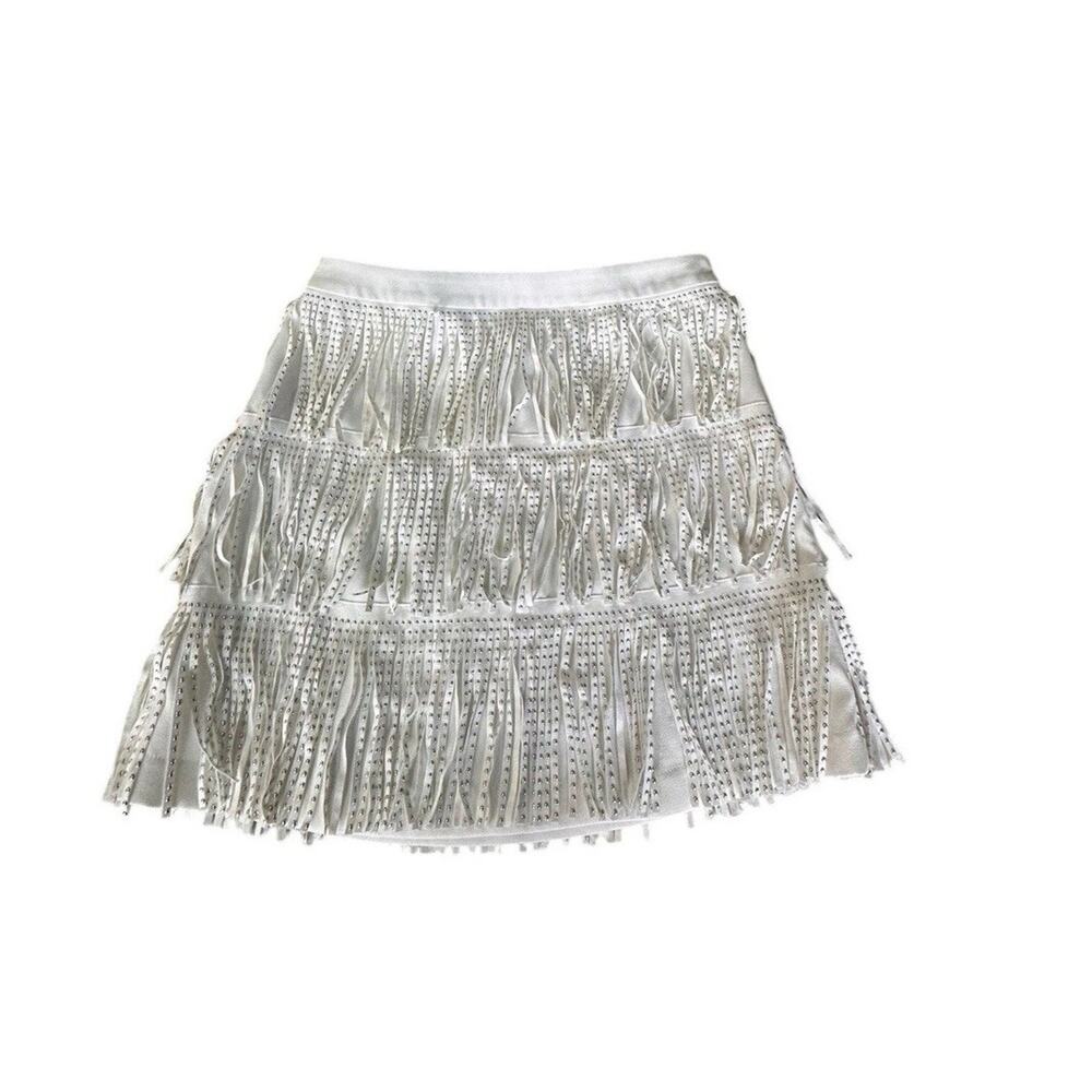 Free The Roses Suede Studded Fringe White Size Medium Western Mini Skirt NWT